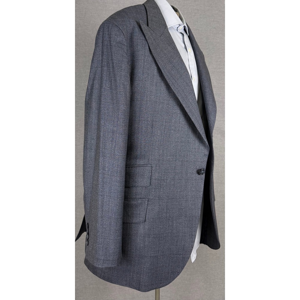 Bespoke Vintage Double Breasted Blazer Gray Glen Plaid Peak Lapel 42S